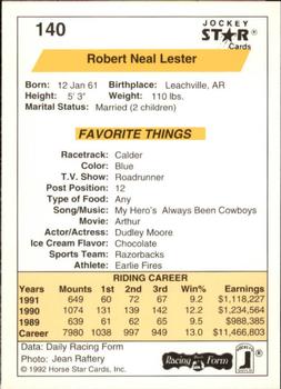 1992 Jockey Star #140 Robert Neal Lester Back